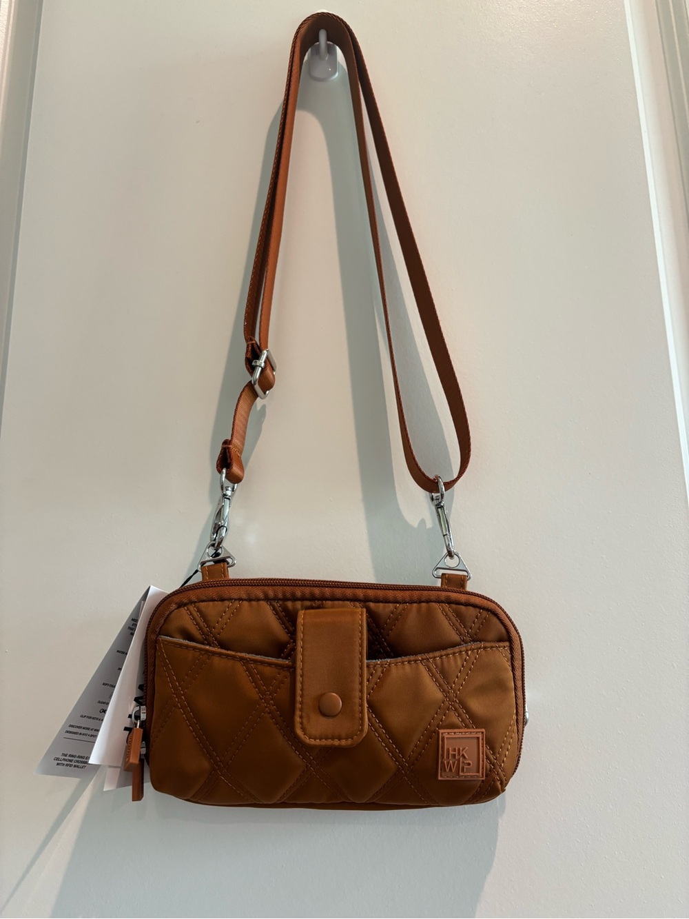 NWT IHKWIP Quilted RFID Crossbody Bag Phone Wallet Crossbody Brown